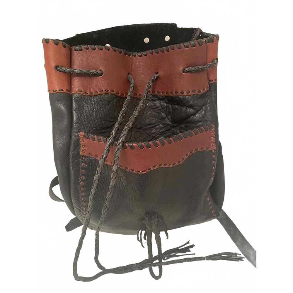 Handcrafted Leather Drawstring Backpack With Uniq… - image 3